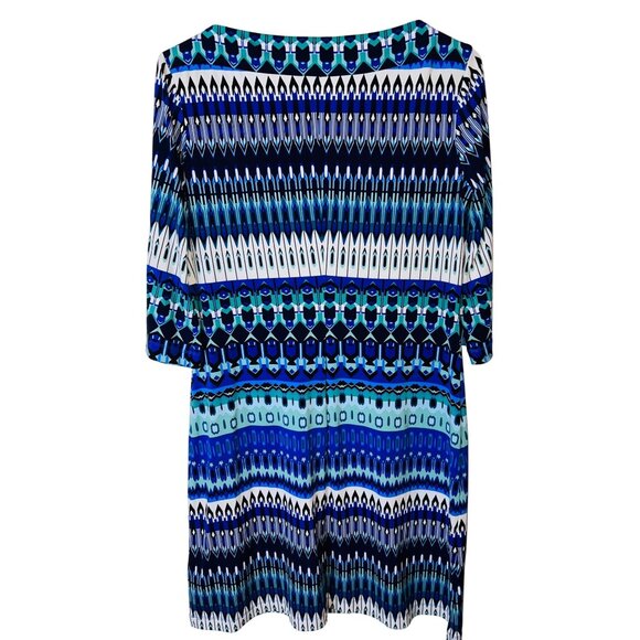 Donna Morgan Blue & White Geometric Print Dress Size 8 Polyester Blend - Picture 2 of 4